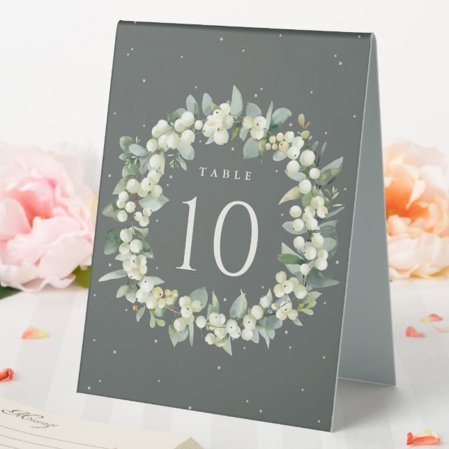 Green Snowberry+Eucalyptus Wedding Table Number Tent (In SItu (Wedding))