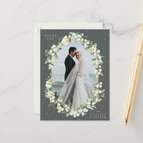 Green SnowberryEucalyptus Wedding Thank You Photo Postcard