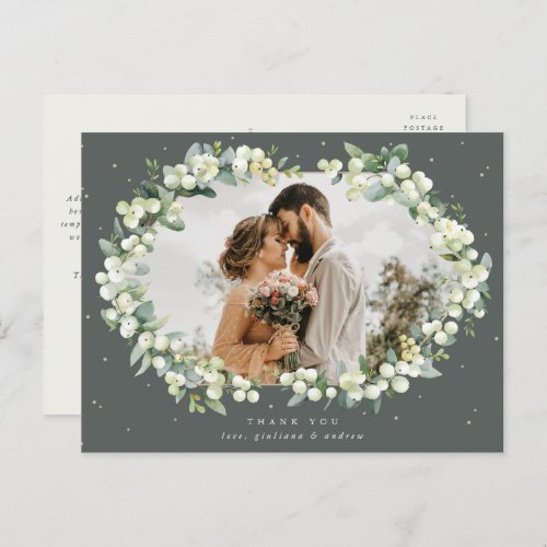 Green SnowberryEucalyptus Wedding Thank You Photo Postcard