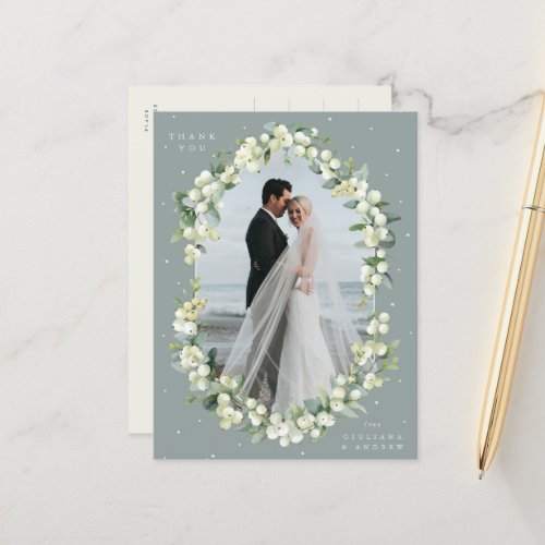 Green SnowberryEucalyptus Wedding Thank You Photo Postcard