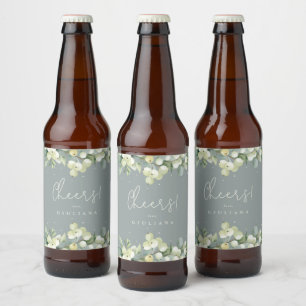 Green Snowberry+Eucalyptus Winter Bachelorette Beer Bottle Label