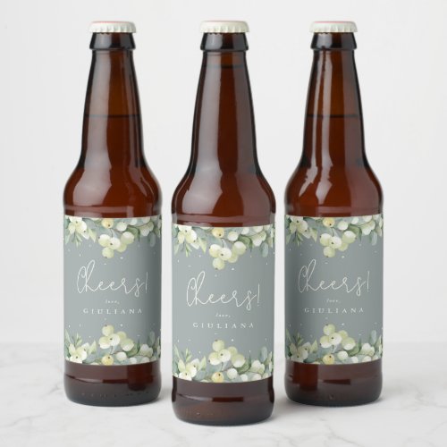 Green SnowberryEucalyptus Winter Bachelorette Beer Bottle Label