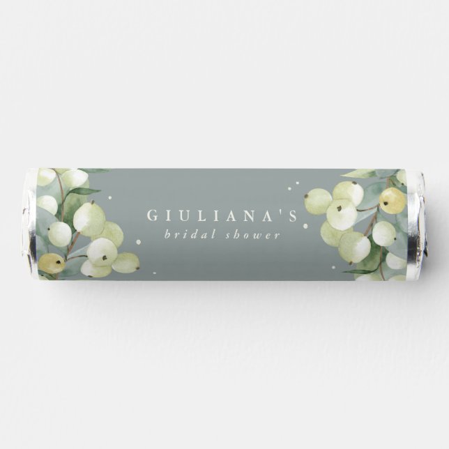 Green Snowberry+Eucalyptus Winter Bridal Shower Breath Savers® Mints (Front)