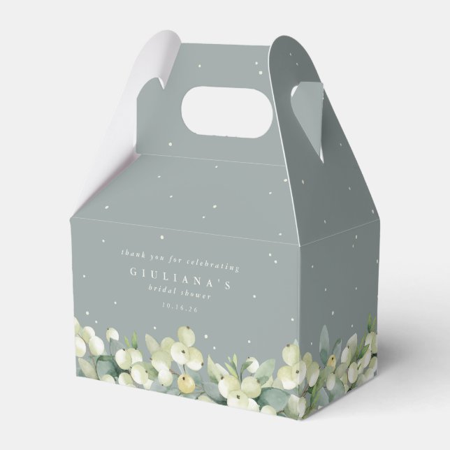 Green Snowberry+Eucalyptus Winter Bridal Shower Favor Boxes (Front Side)