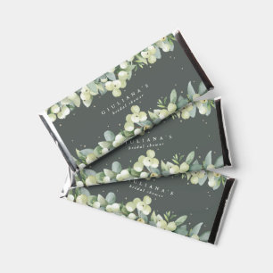 Green Snowberry+Eucalyptus Winter Bridal Shower Hershey Bar Favors