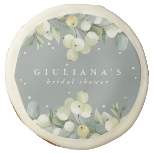 Green SnowberryEucalyptus Winter Bridal Shower Sugar Cookie