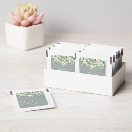 Green SnowberryEucalyptus Winter Wedding Favor Hand Sanitizer Packet