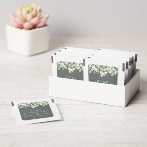 Green SnowberryEucalyptus Winter Wedding Favor Hand Sanitizer Packet