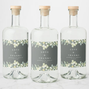 Green Snowberry+Eucalyptus Winter Wedding Liquor Bottle Label