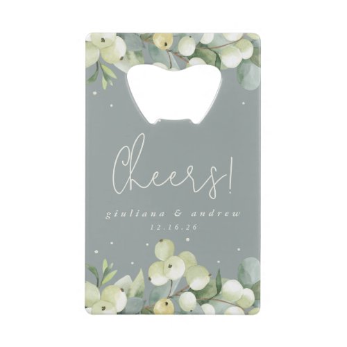 Green SnowberryEucalyptus Winter Wedding Mini Credit Card Bottle Opener