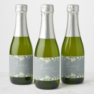 Green Snowberry+Eucalyptus Winter Wedding Mini Sparkling Wine Label