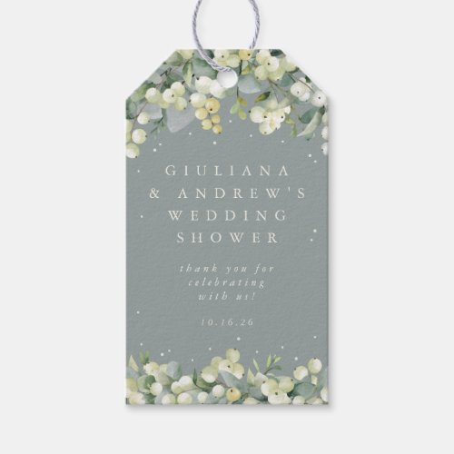 Green SnowberryEucalyptus Winter Wedding Shower Gift Tags