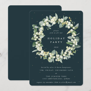 Green Snowberry+Eucalyptus Wreath Holiday Party Invitation