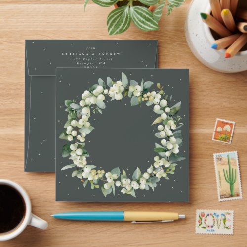 Green SnowberryEucalyptus Wreath Square Envelope