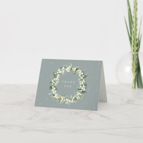 Green SnowberryEucalyptus Wreath Wedding Note Thank You Card