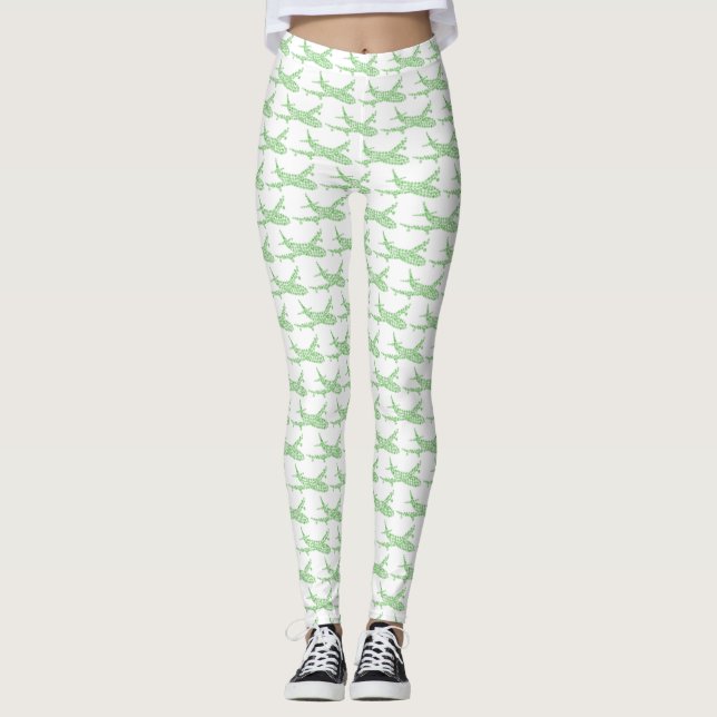 Green Snowflake Airplane -  Leggings (Front)