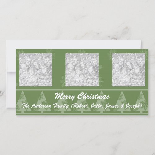 Green Snowflake and Christmas Trees Photo Cards