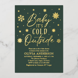 Green Snowflake Baby It's Cold Outside Baby Shower Foil Invitation