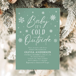Green Snowflake Baby It's Cold Outside Baby Shower Invitation