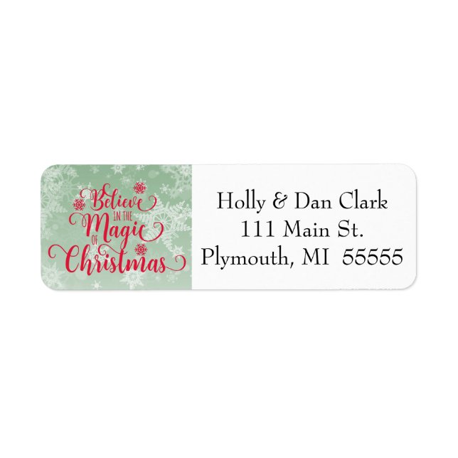 Green Snowflake Christmas Address Label (Front)