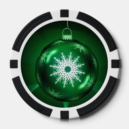 Green snowflake Christmas bauble Poker Chips