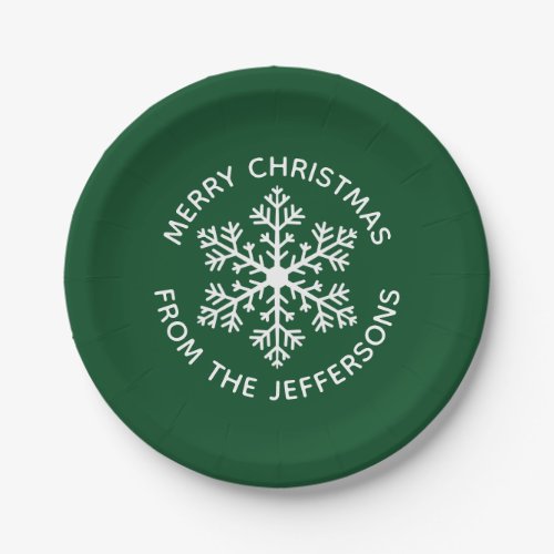Green Snowflake Christmas Paper Plates