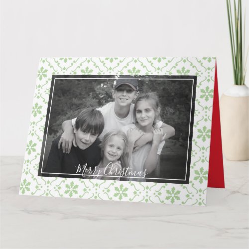 Green Snowflake Christmas Photo Card 1 Photo