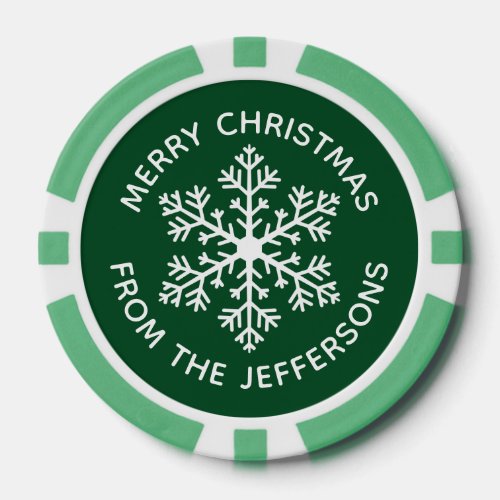 Green Snowflake Christmas Poker Chips