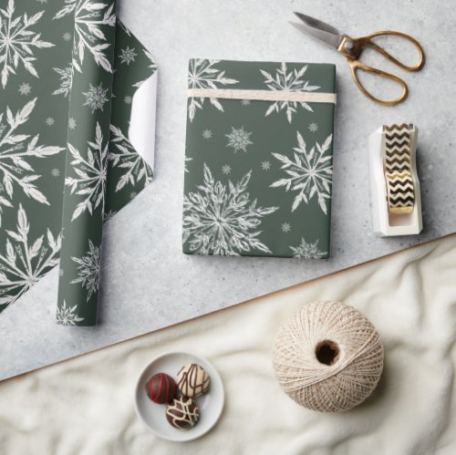 Green Snowflake Christmas Wrapping Paper