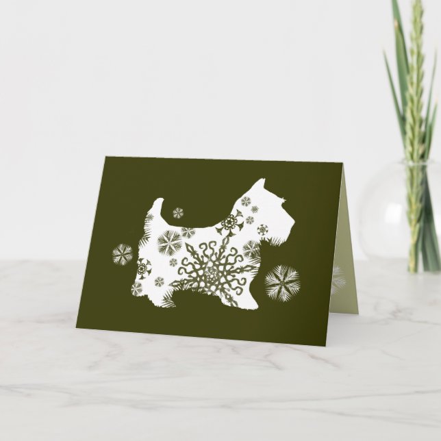 Green Snowflake Dog Holiday Greeting Card (Front)