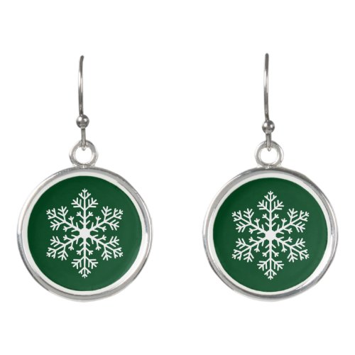 Green Snowflake Drop Earrings