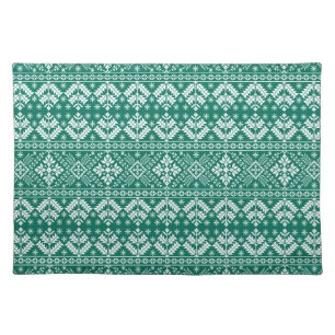 Green Snowflake & Floral Fair Isle Christmas Cloth Placemat