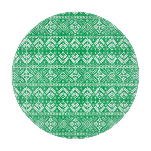 Green Snowflake & Floral Fair Isle Christmas Cutting Board