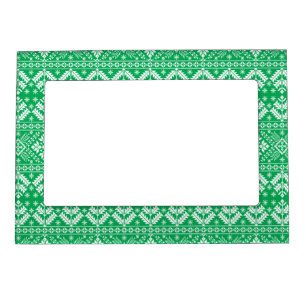 Green Snowflake & Floral Fair Isle Christmas Magnetic Frame