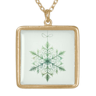 Green Snowflake Holiday Necklace
