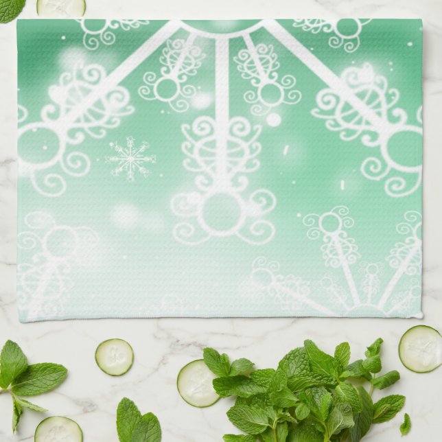 Green Snowflake Kitchen Towel (Folded)