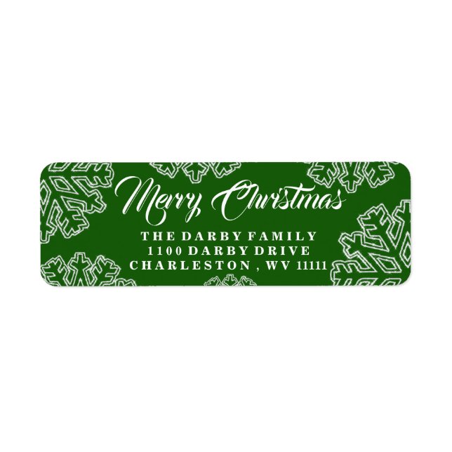 Green Snowflake Merry Christmas Label (Front)