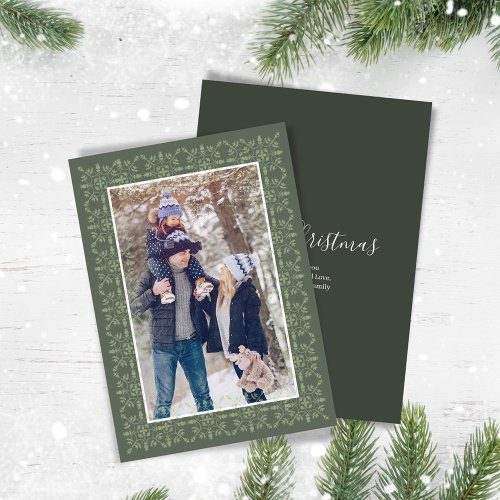 Green Snowflake One Photo Classic Holiday Card