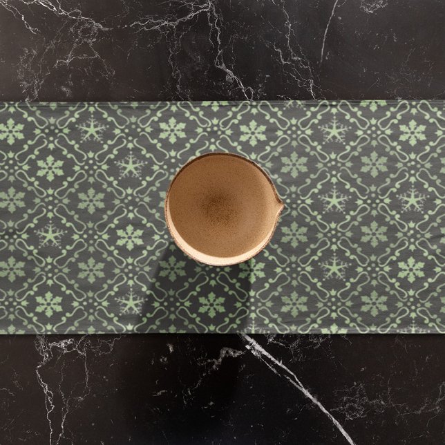 Green Snowflake Pattern Simple Christmas Short Table Runner (Christmas holiday snowflake pattern table runner)