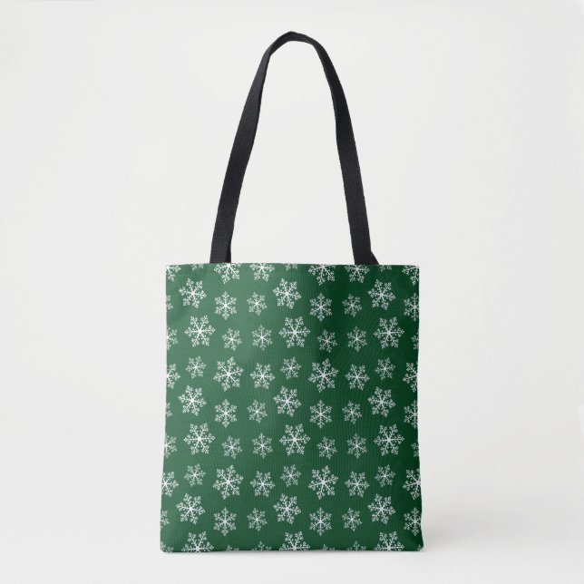 Green Snowflake Pattern Tote Bag (Front)