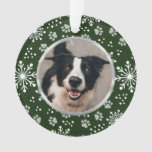 Green Snowflake Paw Pattern Pet Photo Ornament at Zazzle