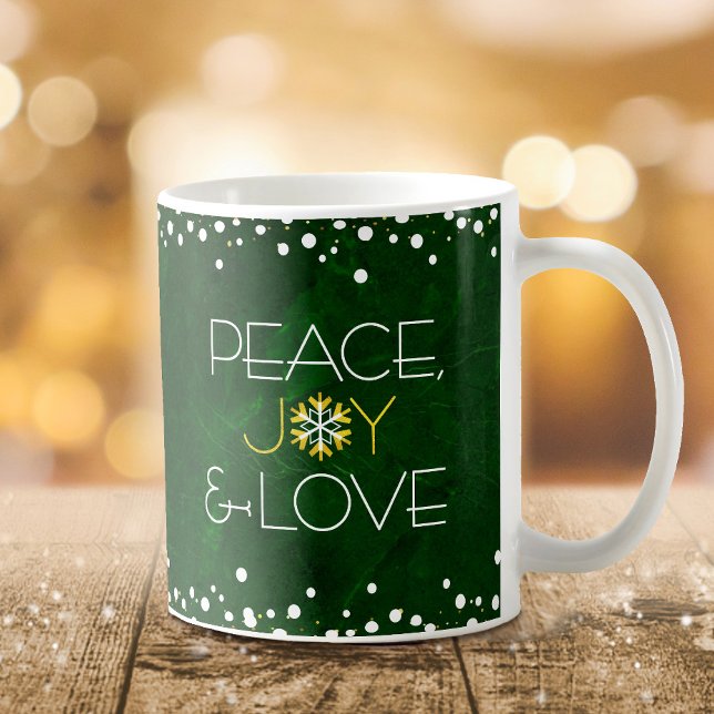 Green Snowflake Peace Joy Love Bold Modern Holiday Coffee Mug (Creator Uploaded)