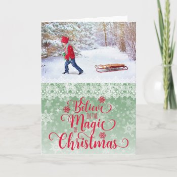 Green Snowflake Photo Christmas Card by ChristmasBellsRing at Zazzle