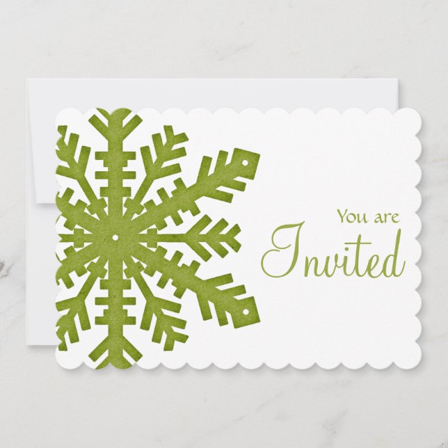 Green Snowflake Winter Dinner Party Invitation 1 (Front)
