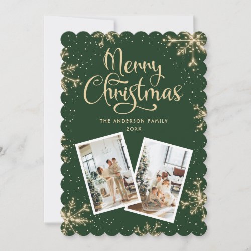 Green Snowflakes 2 Photo Christmas Card
