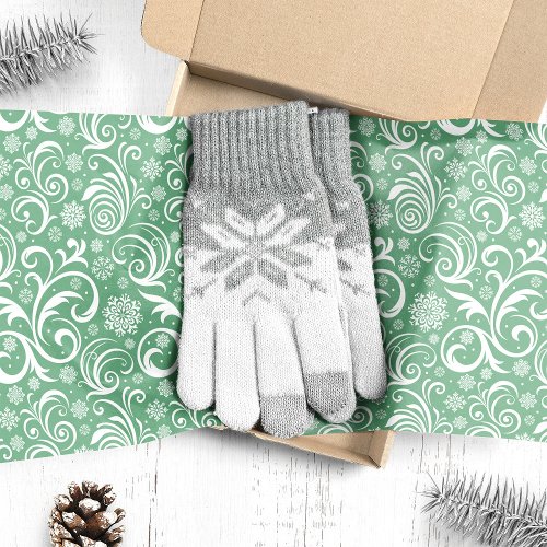 Green Snowflakes And Swirls Christmas Tissue Paper