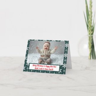 Green Snowflakes Christmas Folded Photo Card