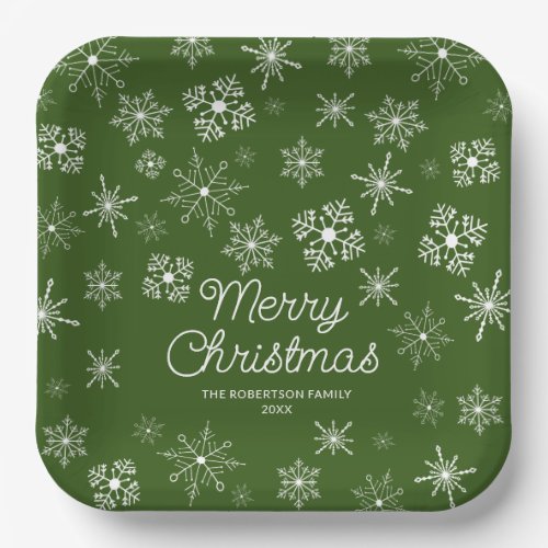 Green Snowflakes Christmas Party Paper Plates