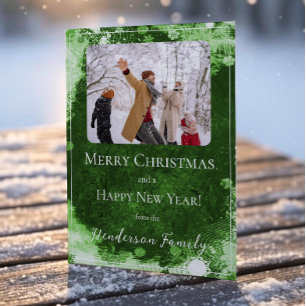 Green Snowflakes Flat Holiday Photo Card