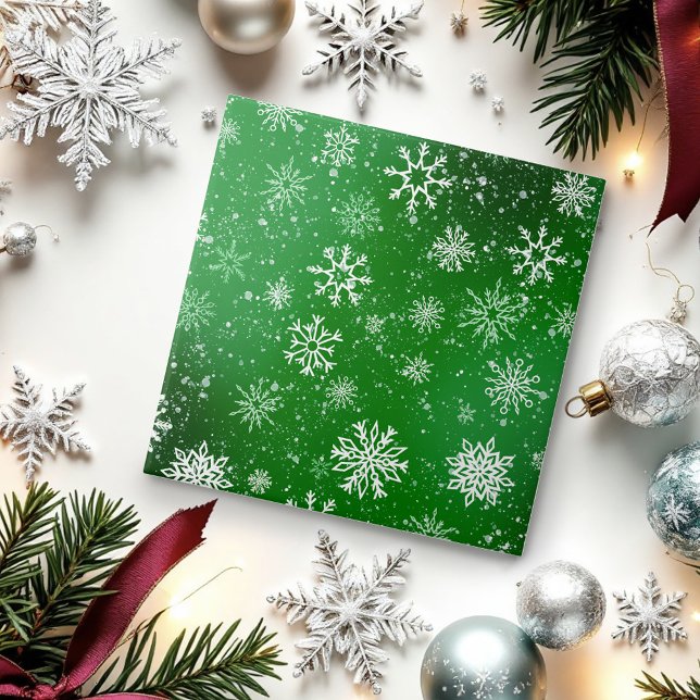 Green Snowflakes Pattern Festive Winter Holiday Ceramic Tile (Creator Uploaded)